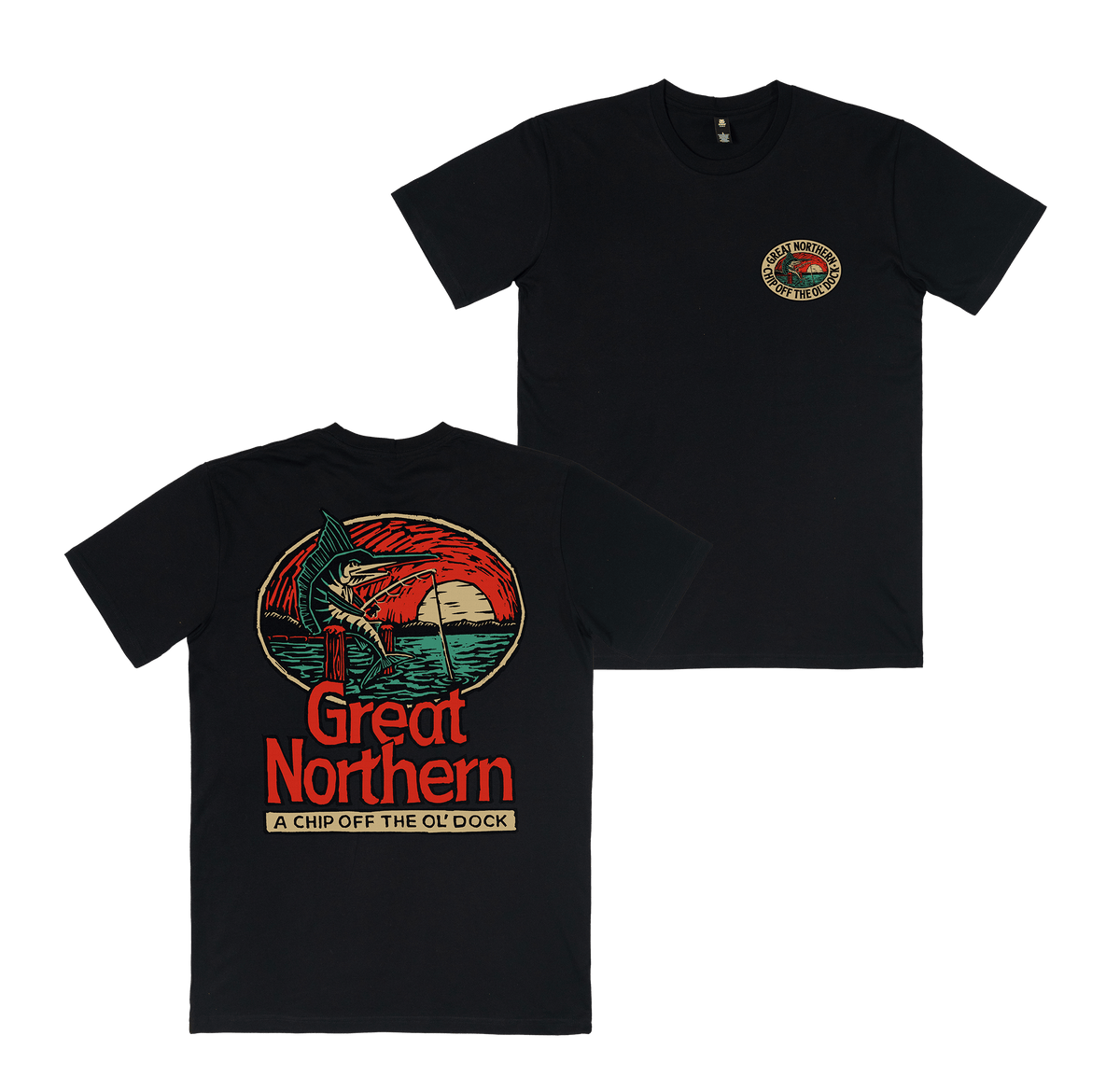 Chip off the Dock Tee Black T-Shirt Great Northern