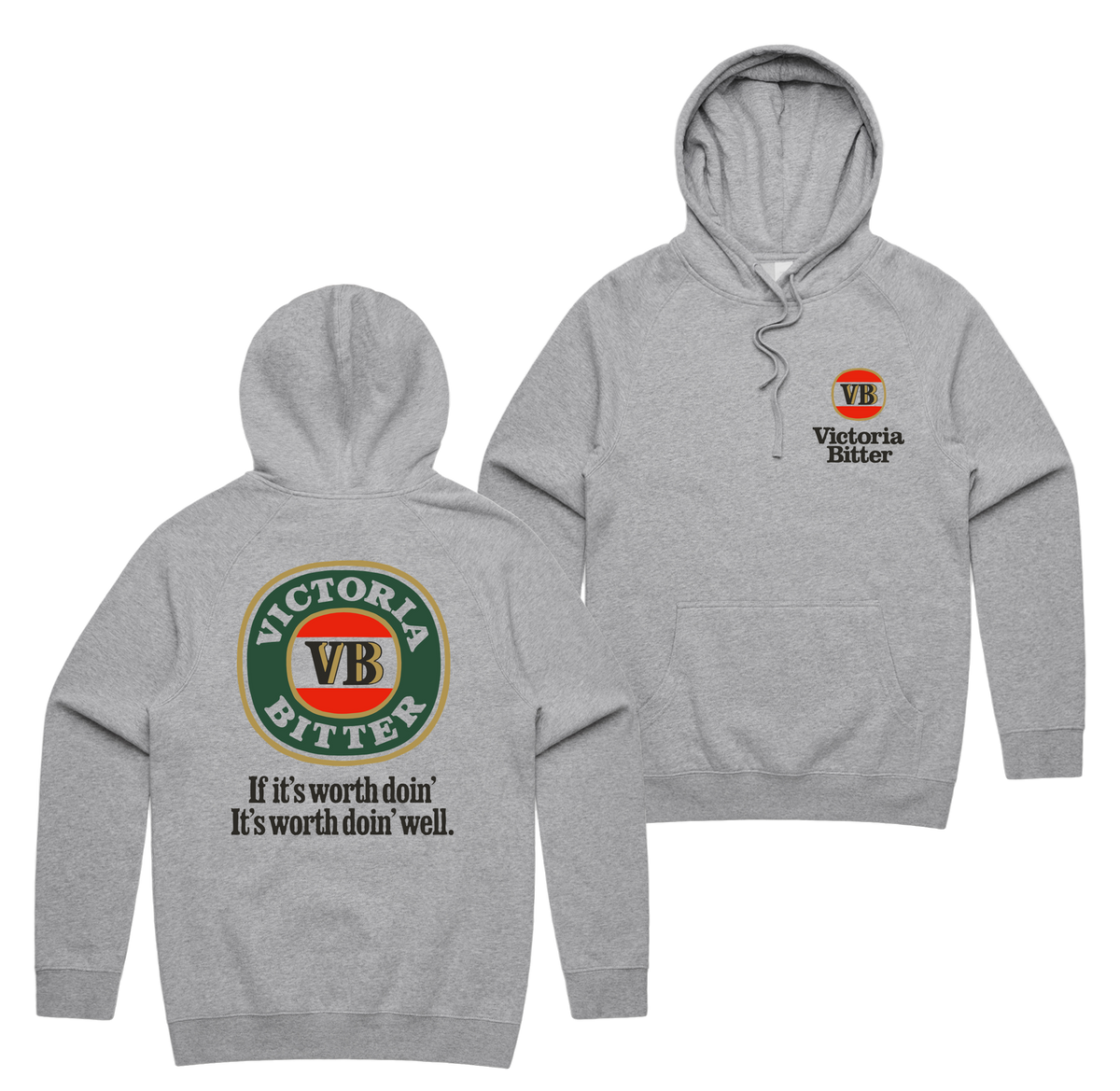 Worth Doin Hoodie — Grey Marle front & back