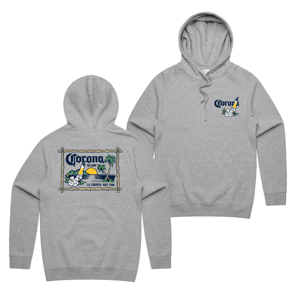 Corona Island Hoodie — Grey Marle front & back