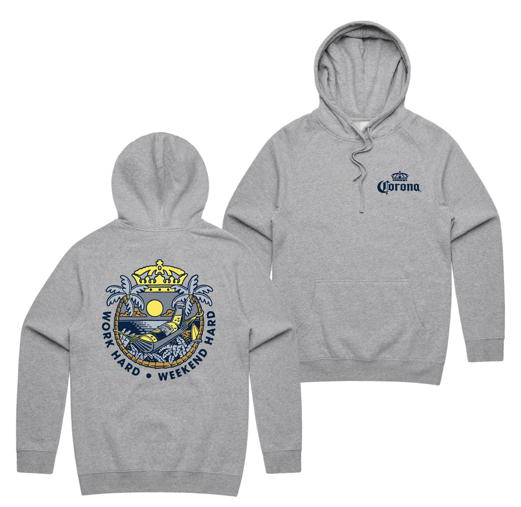 Weekend Hard Hoodie — Grey Marle front & back