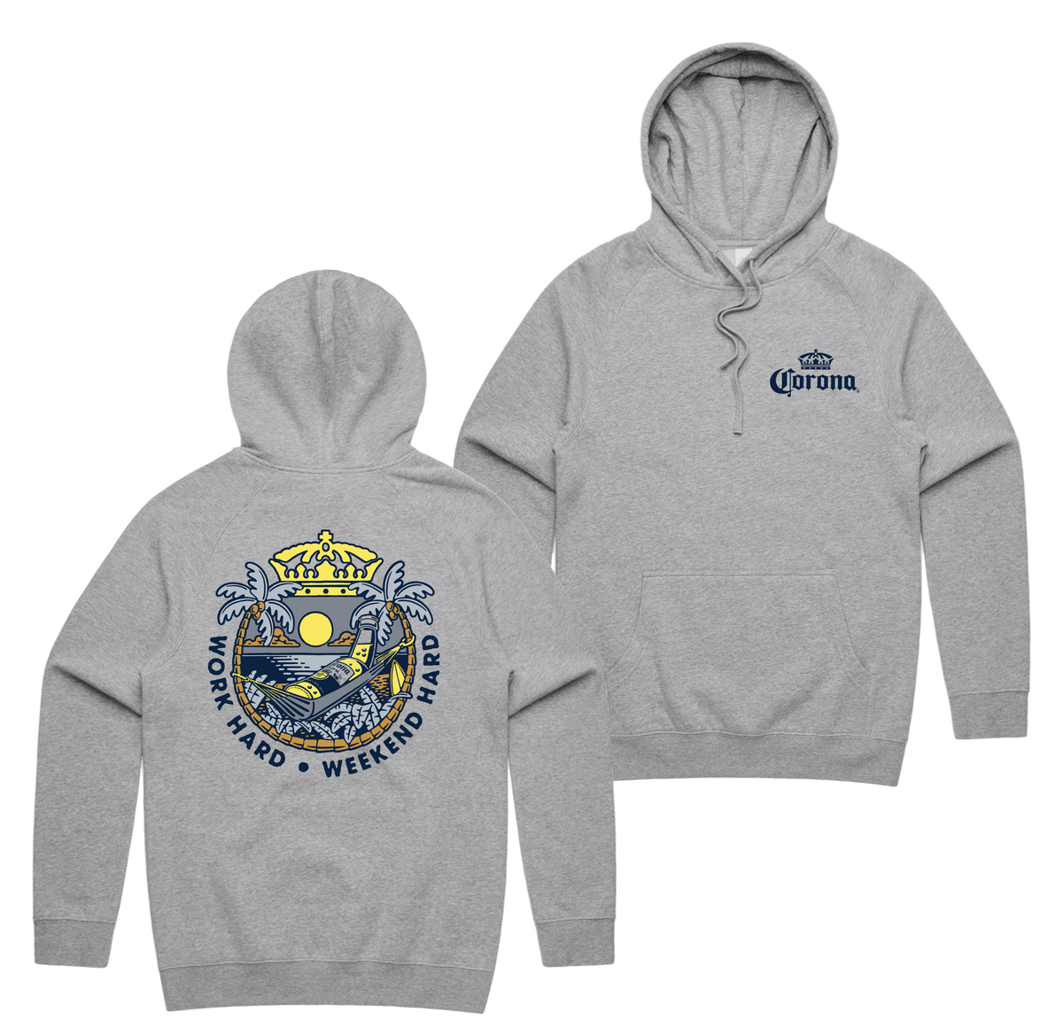 Weekend Hard Hoodie — Grey Marle front & back