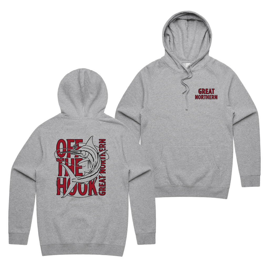 Off The Hook Hoodie — Grey Marle front & back