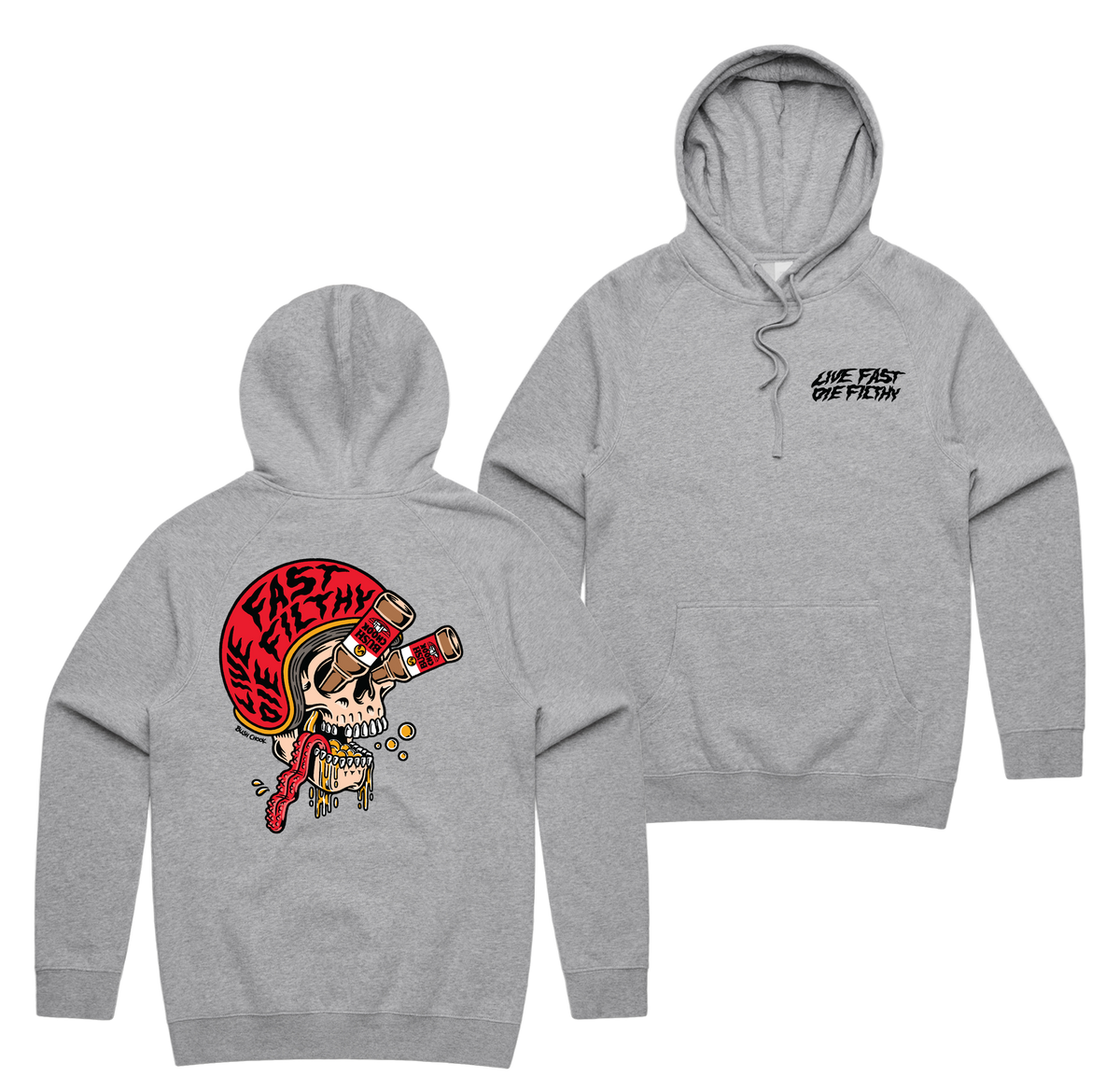 Live Fast Hoodie — Grey Marle front & back