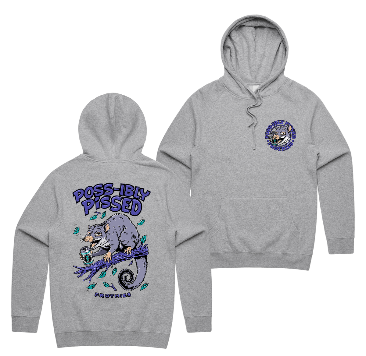 Possibly Pissed Hoodie — Grey Marle front & back