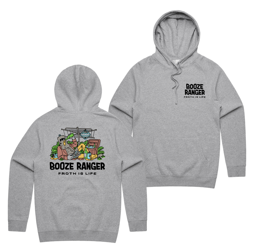 Booze Ranger Hoodie — Grey Marle front & back