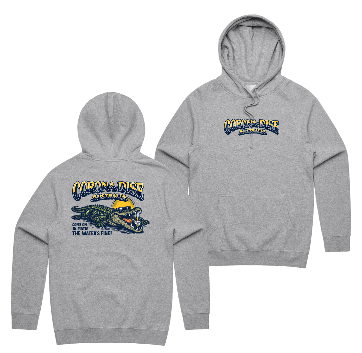Corona Smile Hoodie — Grey Marle front & back