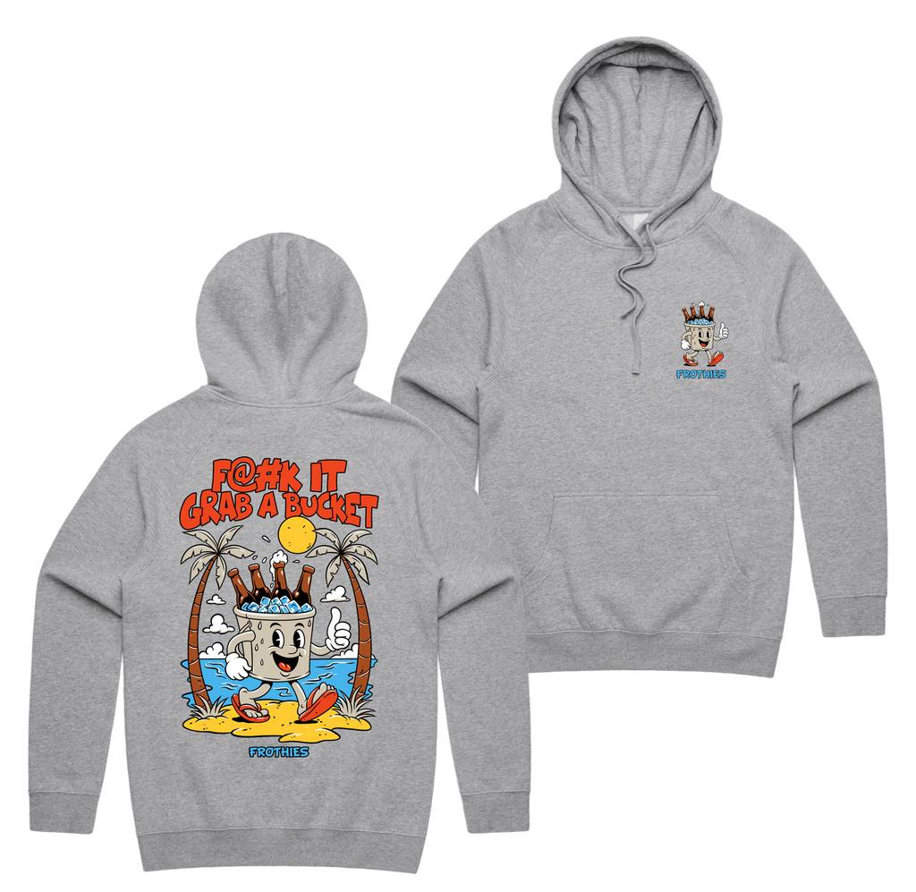 Grab A Bucket Hoodie — Grey Marle front & back
