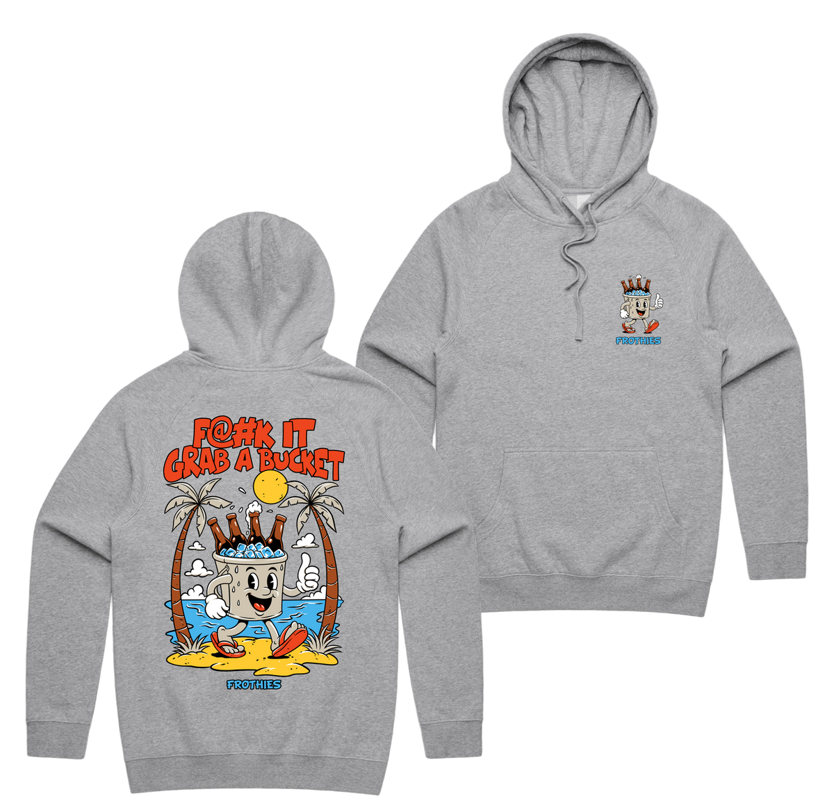 Grab A Bucket Hoodie — Grey Marle front & back
