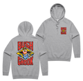 Stuffed Chook Hoodie — Grey Marle front & back