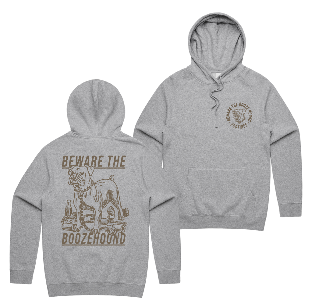 Boozehound Hoodie — Grey Marle front & back