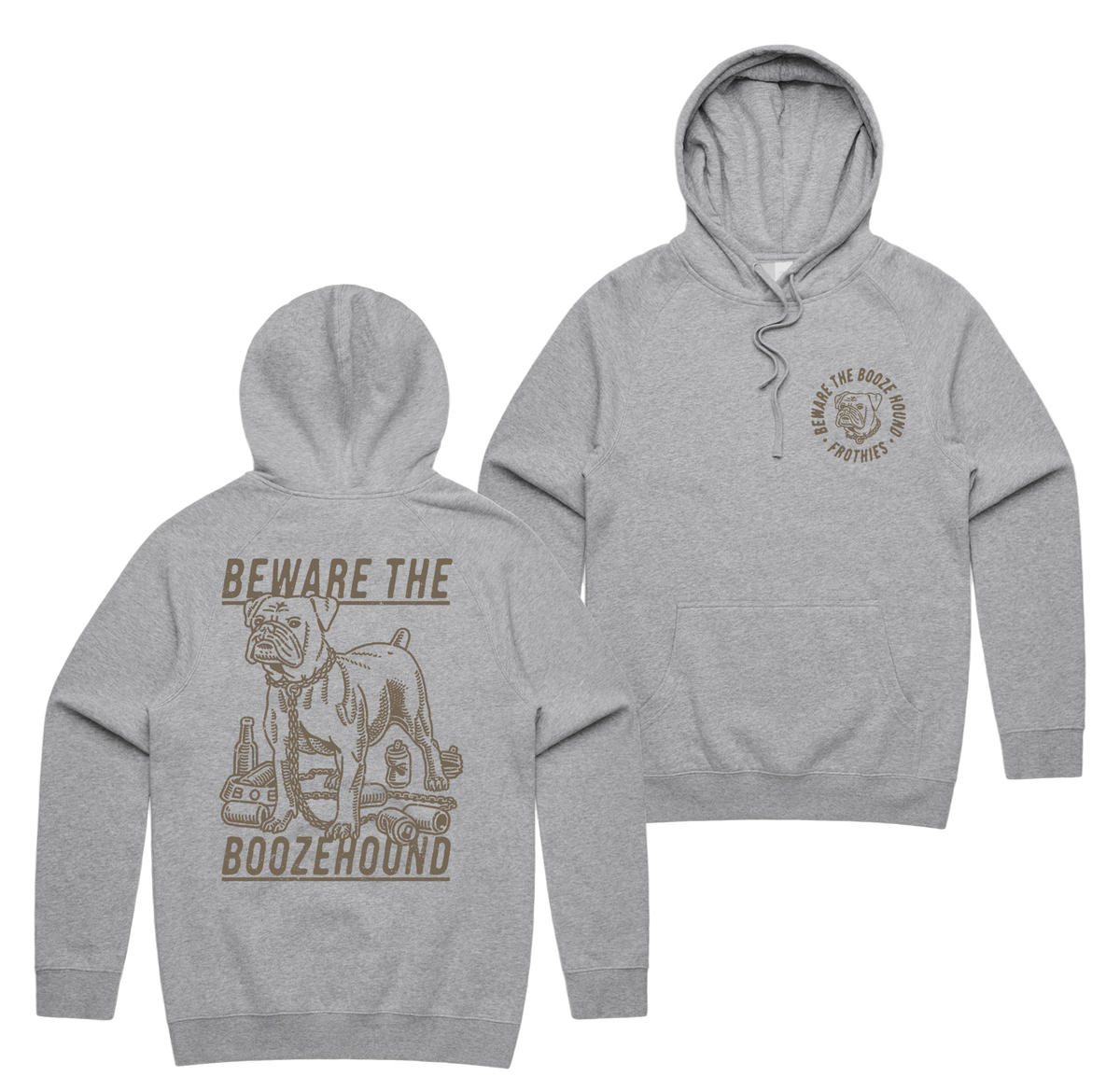 Boozehound Hoodie — Grey Marle front & back