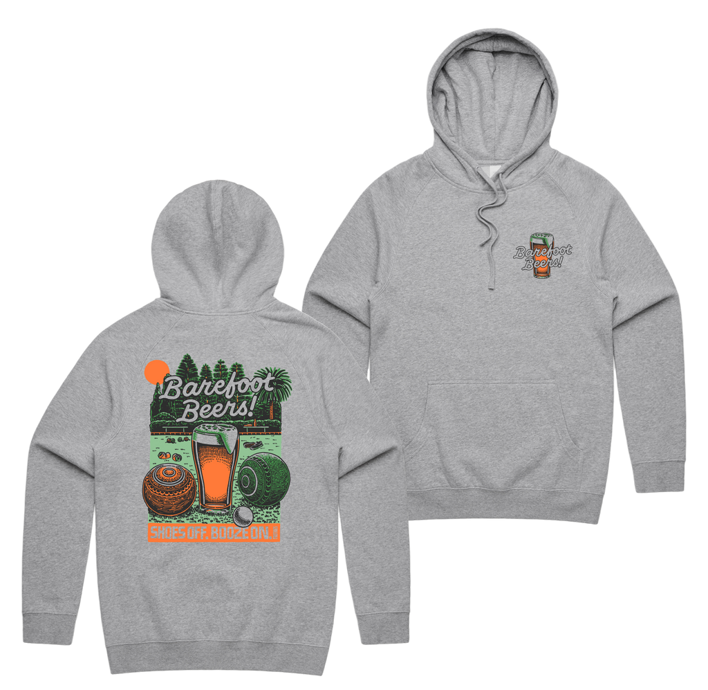 Barefoot Beers Hoodie — Grey Marle front & back