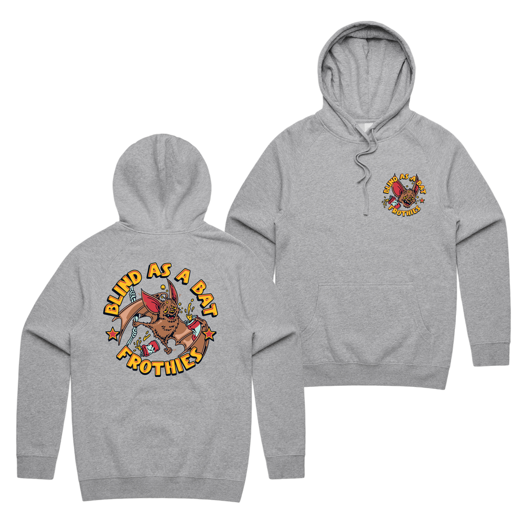 Blind As A Bat Hoodie — Grey Marle front & back