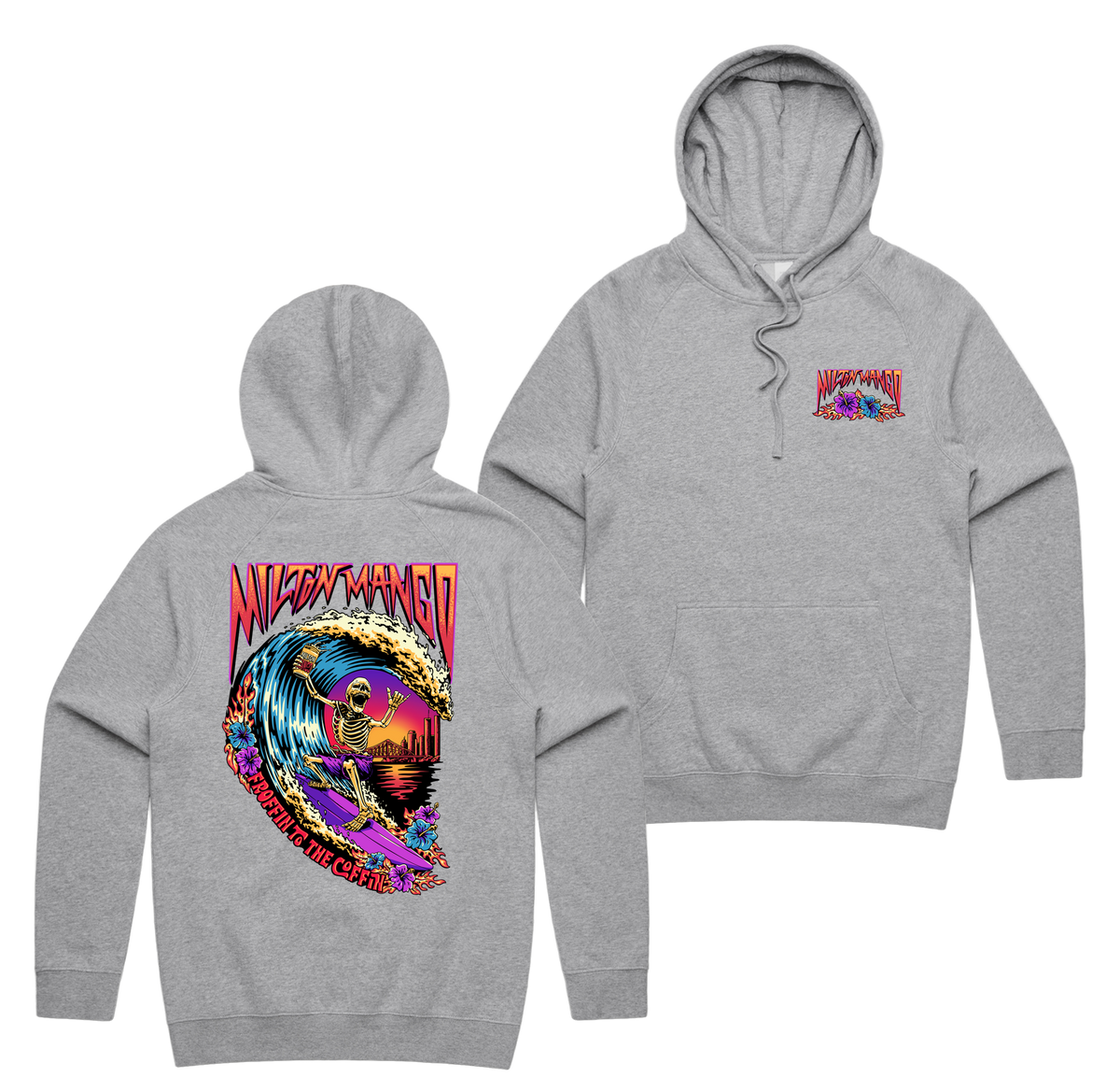 Froffin Coffin Hoodie — Grey Marle front & back