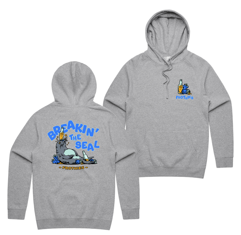 Break The Seal Hoodie — Grey Marle front & back