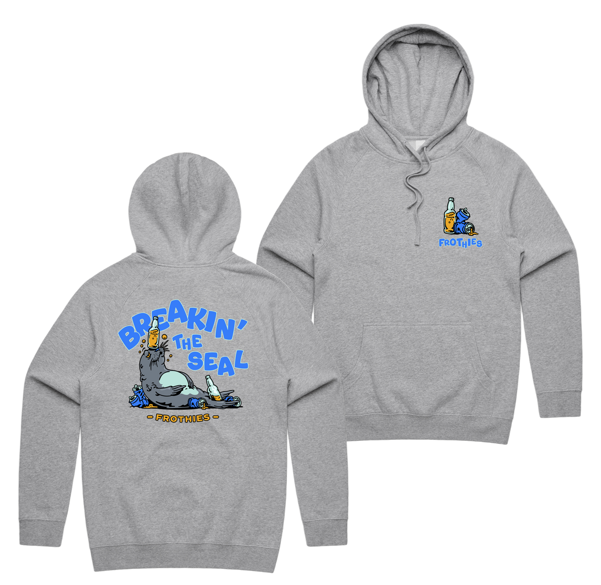 Break The Seal Hoodie — Grey Marle front & back
