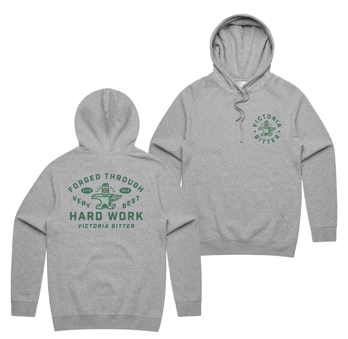 Forged Hoodie — Grey Marle front & back