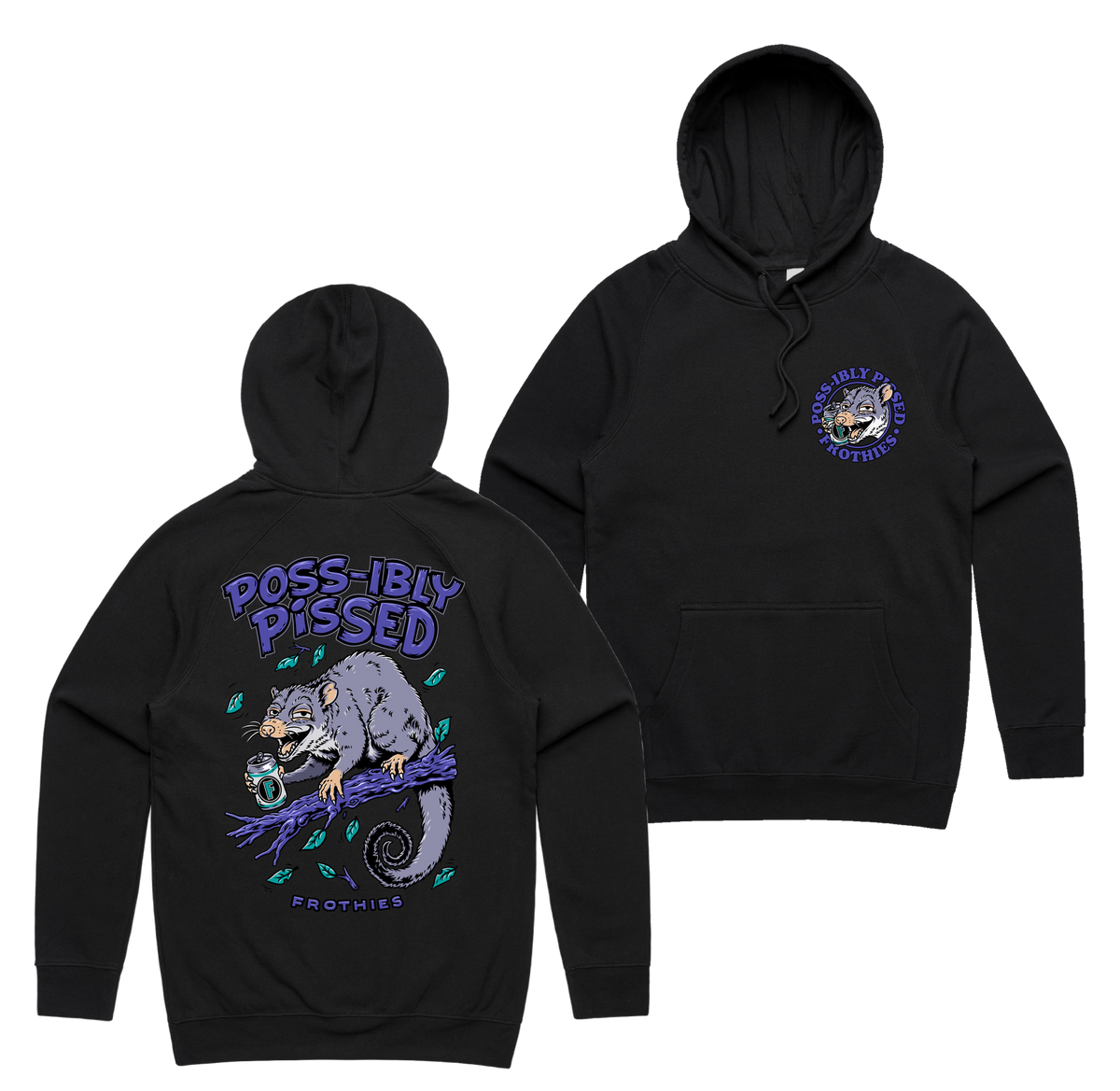 Possibly Pissed Hoodie — Black front & back