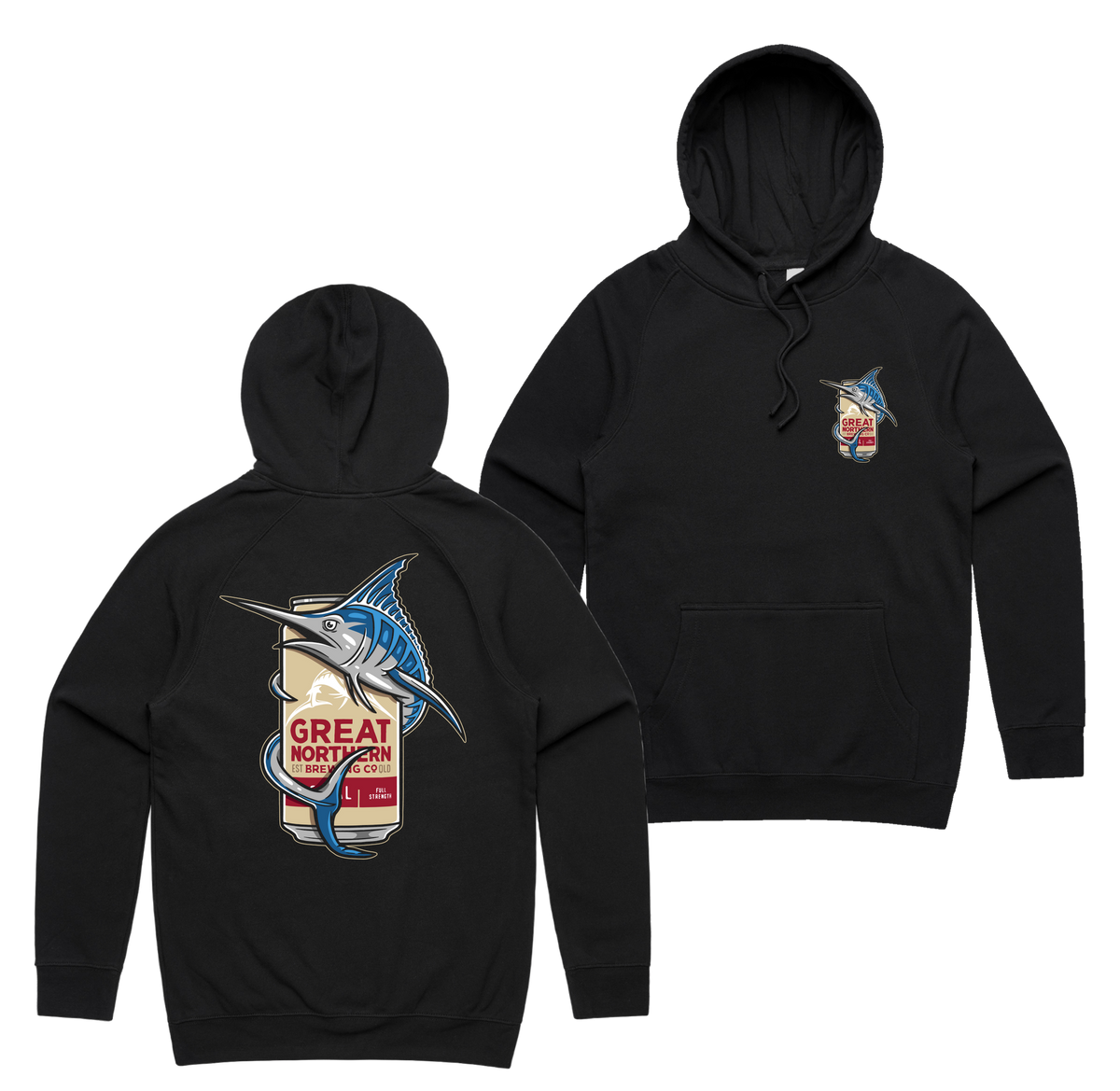 Marlin Hug Hoodie — Black front & back