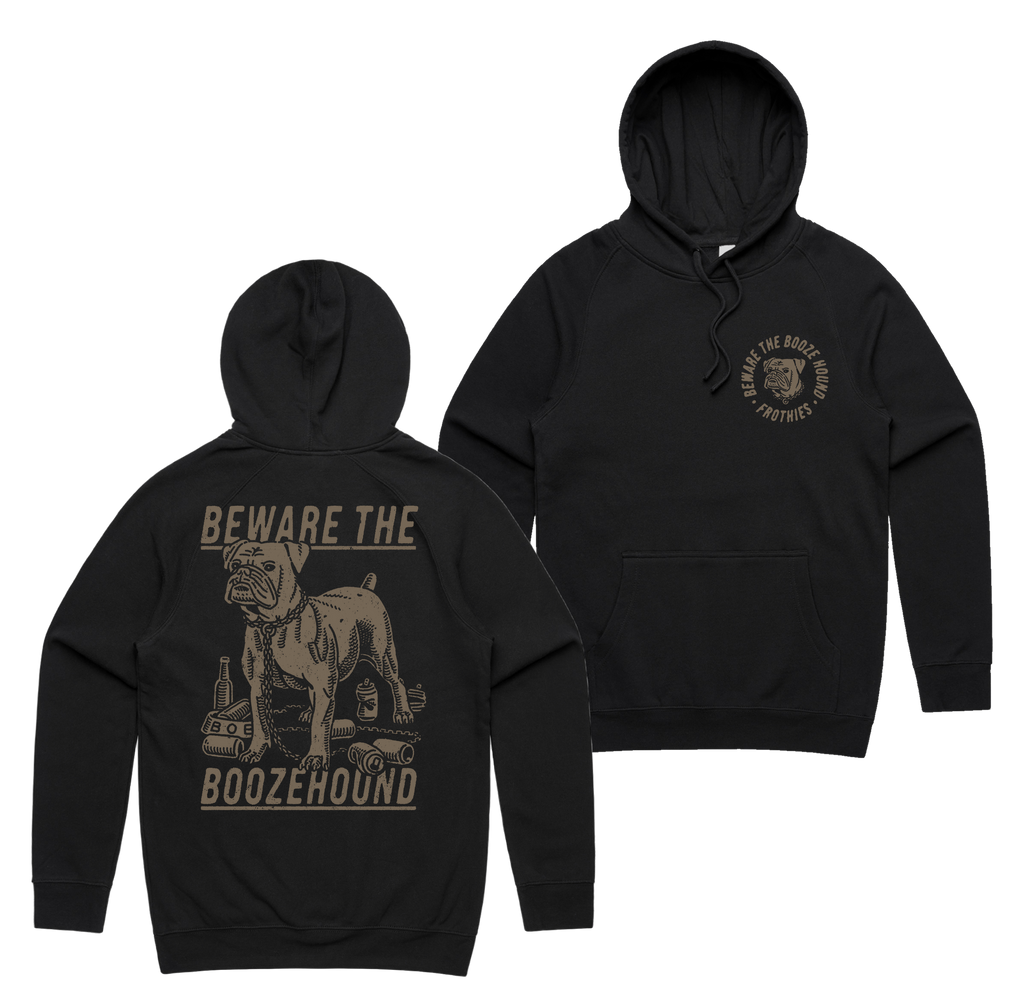 Boozehound Hoodie — Black front & back
