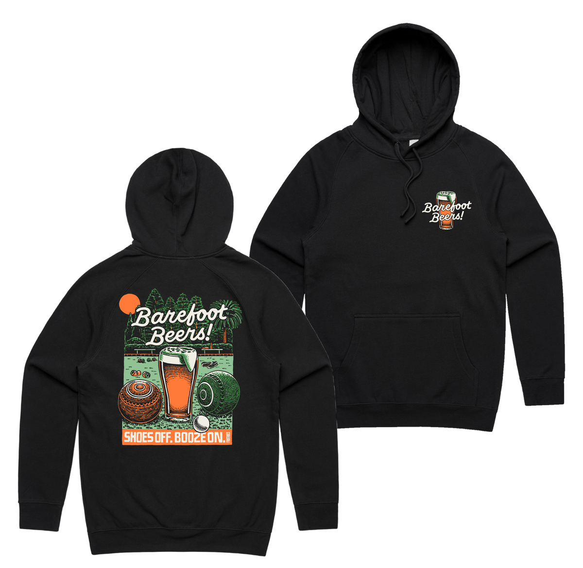 Barefoot Beers Hoodie — Black front & back