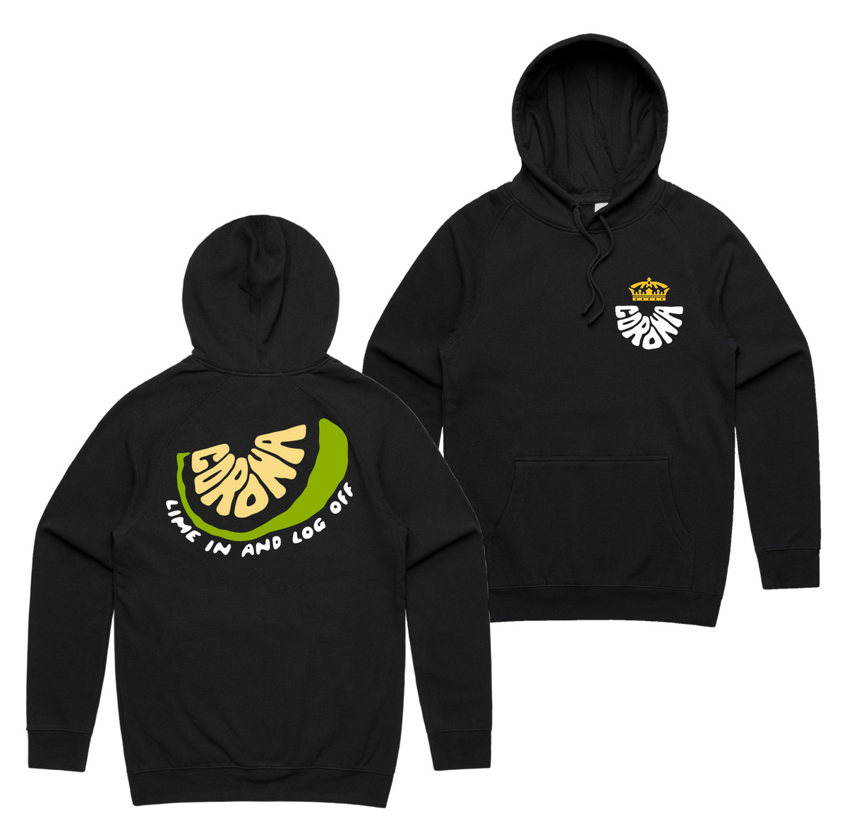 Lime Off Hoodie Black — Black front & back