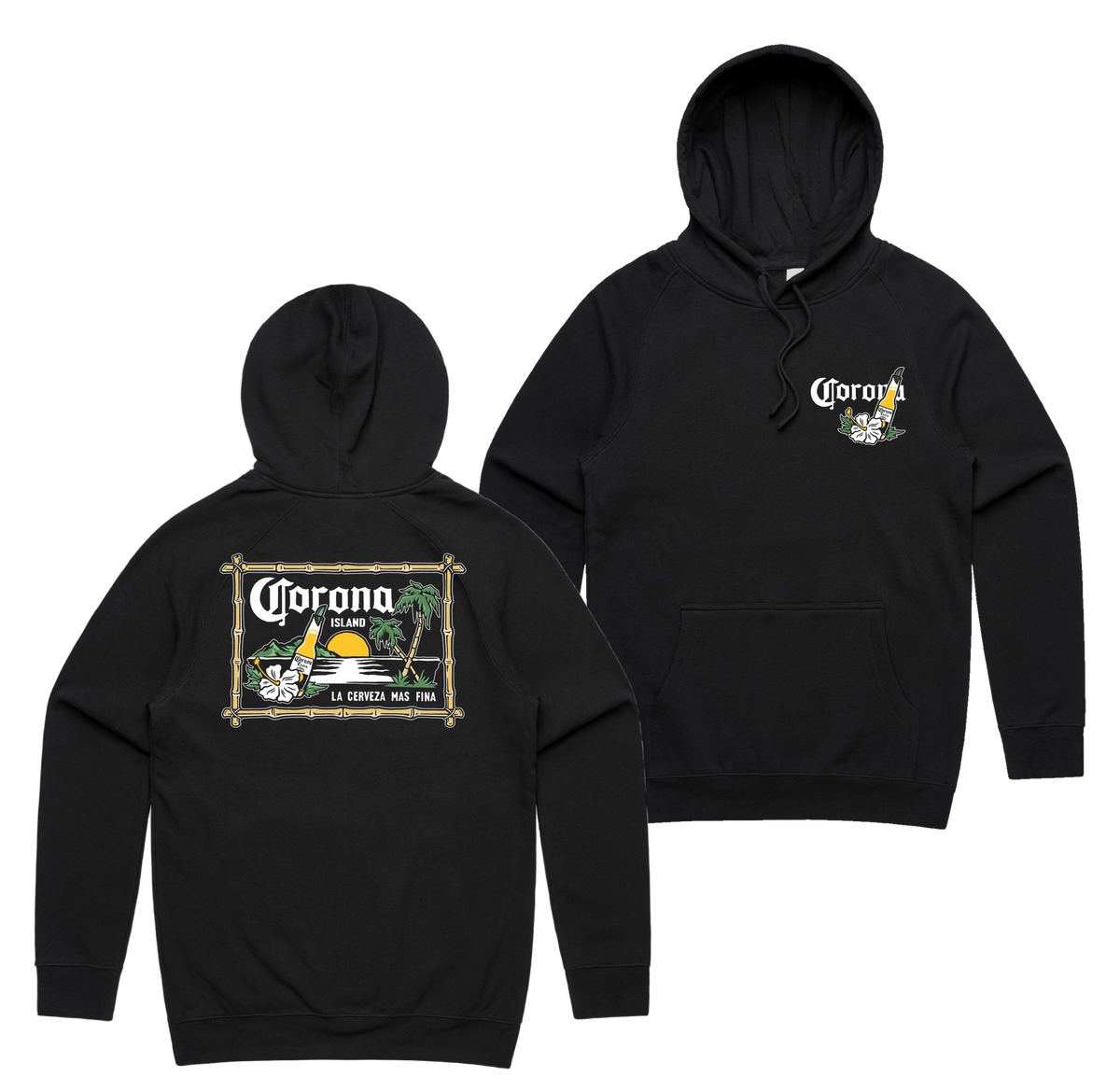 Corona Island Hoodie — Black front & back