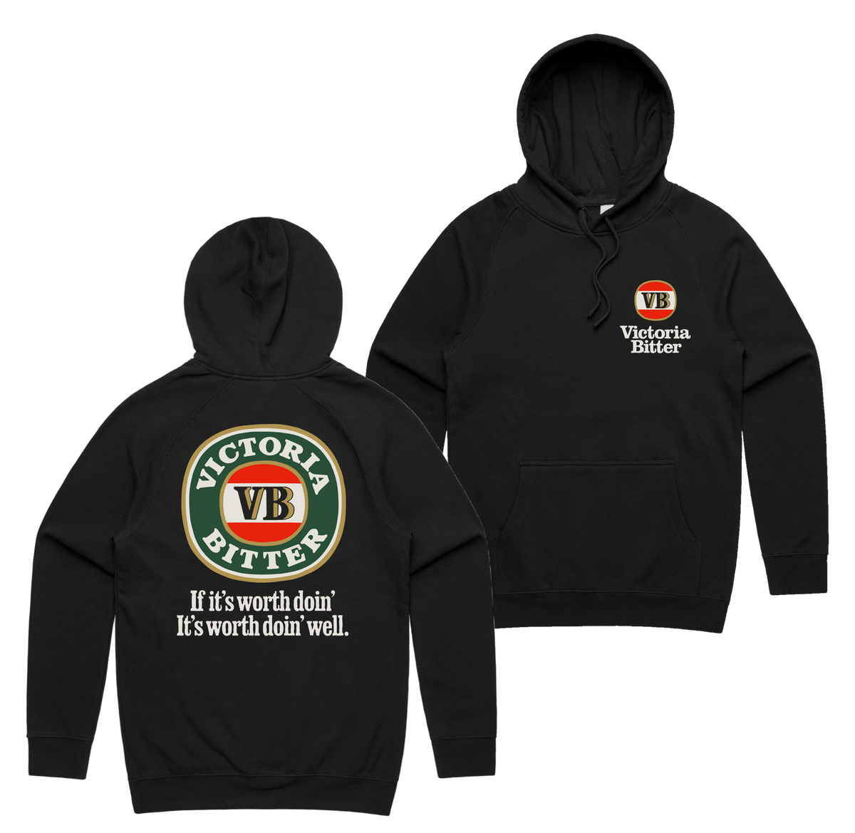 Worth Doin Hoodie — Black front & back
