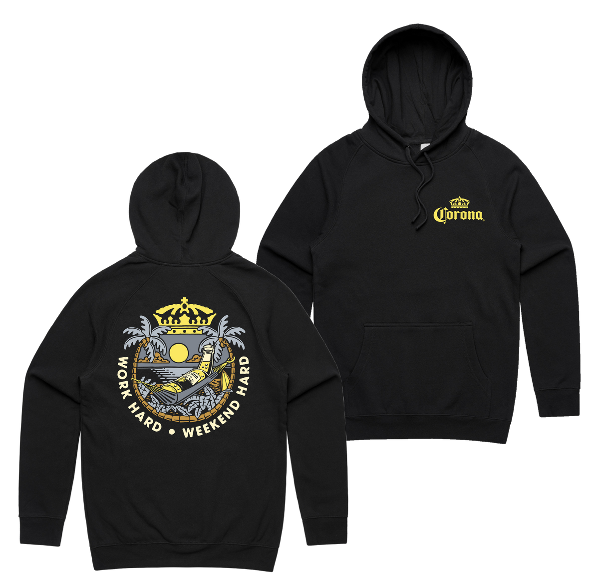 Weekend Hard Hoodie — Black front & back