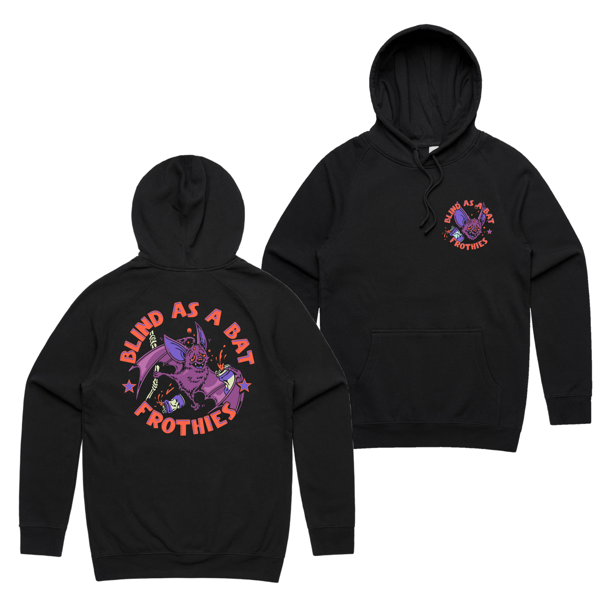 Blind As A Bat Hoodie — Black front & back