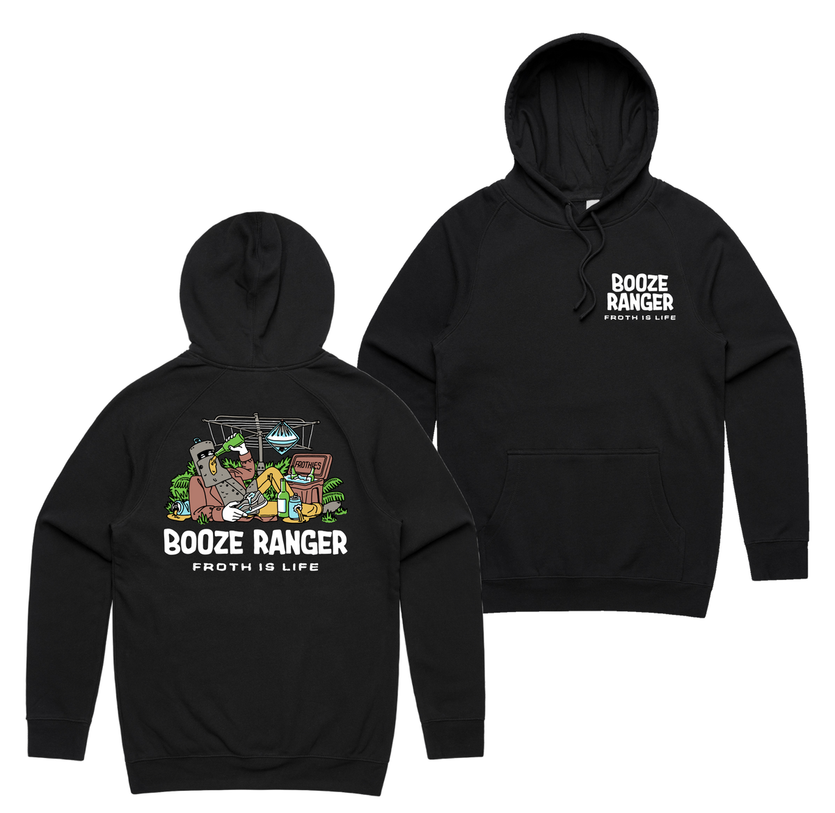 Booze Ranger Hoodie — Black front & back