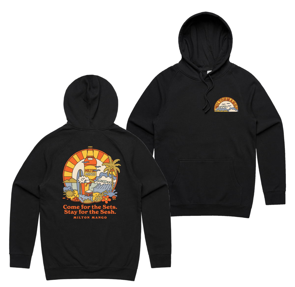 Sets & Seshes Hoodie — Black front & back