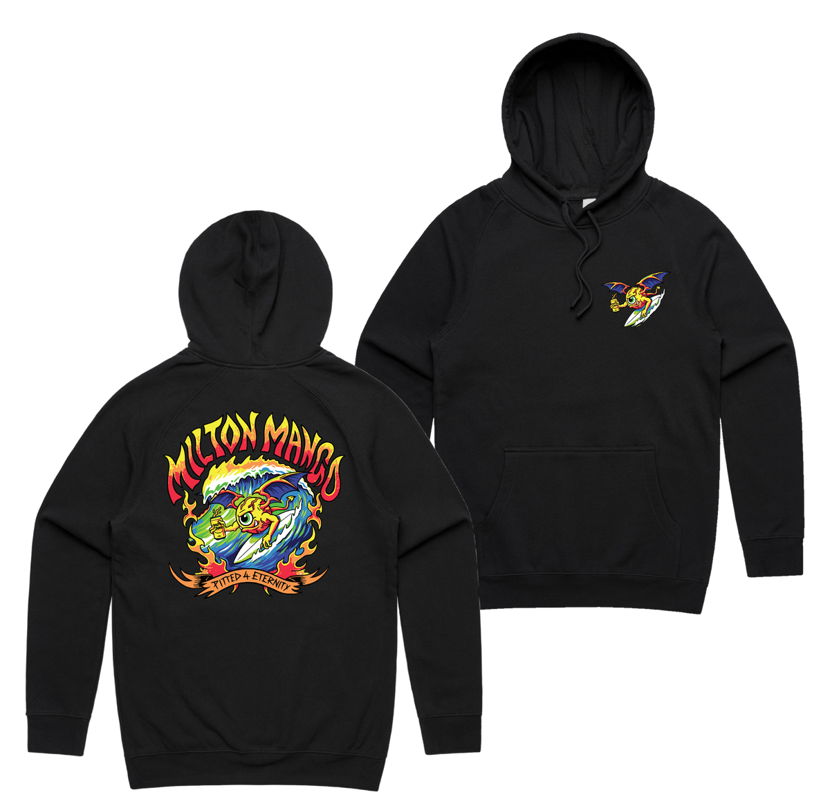 Pitted Hoodie — Black front & back