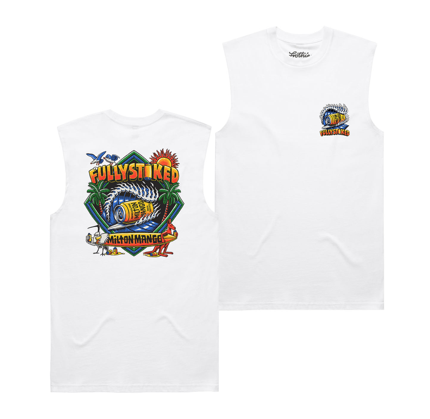 Fully Stoked Muscle Tee White Muscle Tank Milton Mango