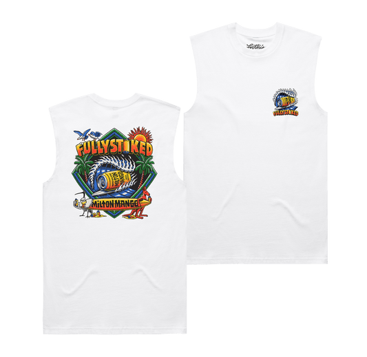 Fully Stoked Muscle Tee White Muscle Tank Milton Mango