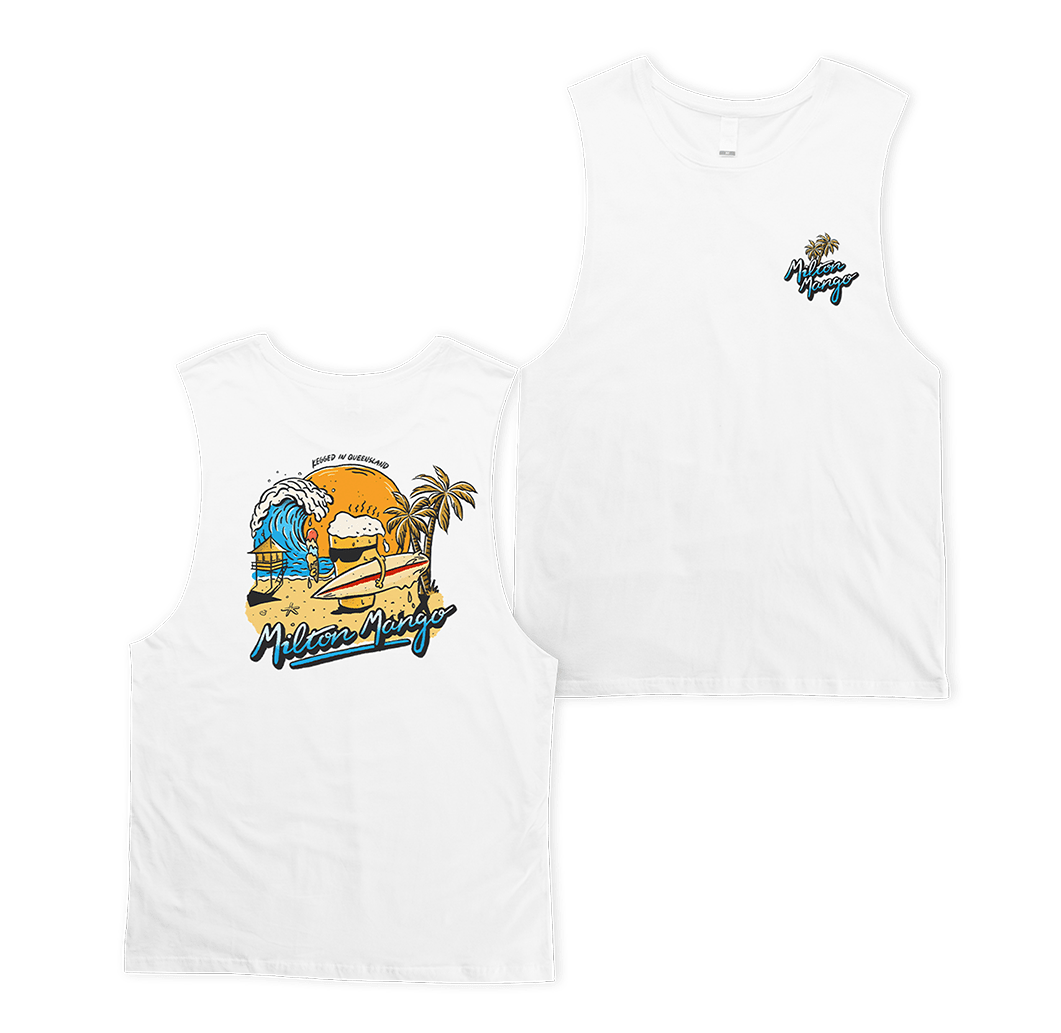 Kegged In QLD Muscle Tee White Muscle Tanks Milton Mango