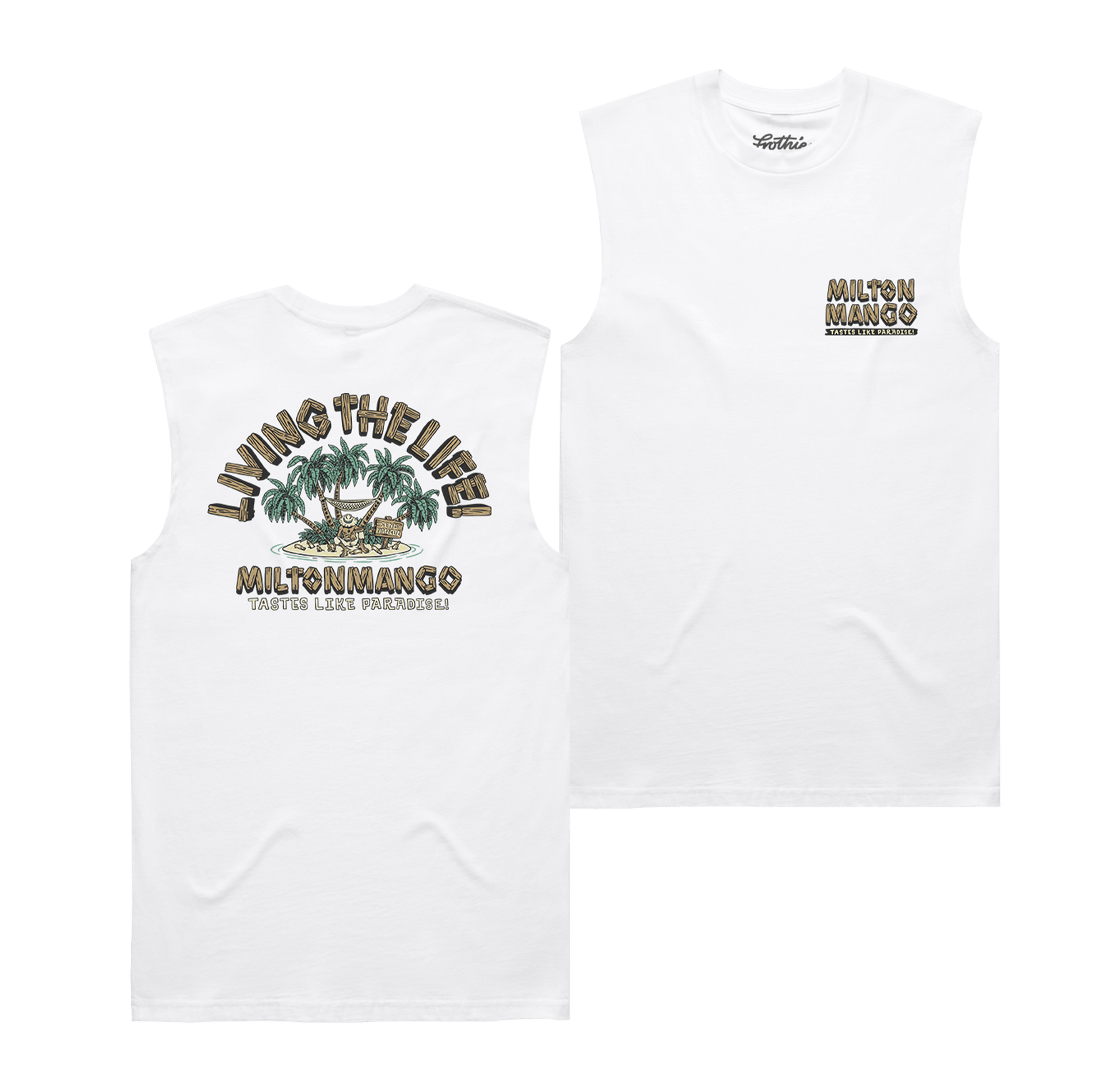 Living the Life Muscle Tee White Muscle Tank Milton Mango