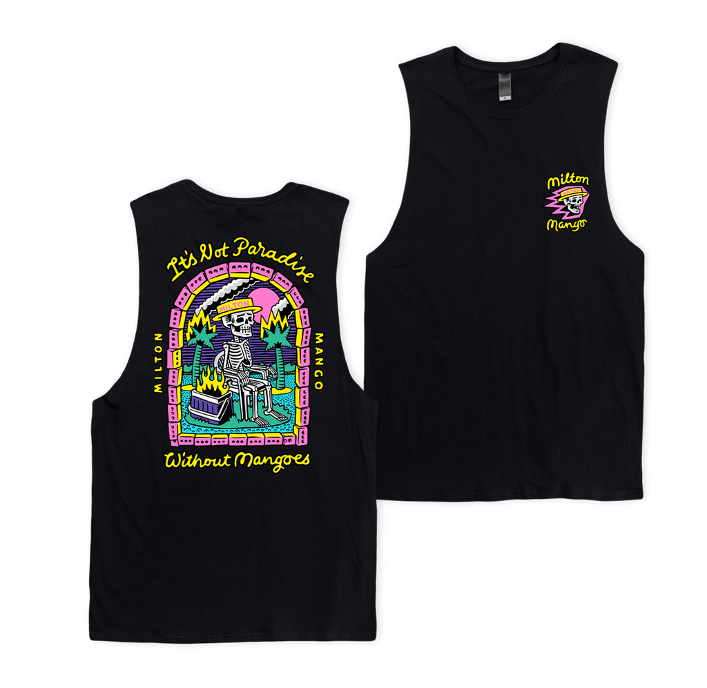 No Mangoes in Paradise Muscle Tee Black Muscle Milton Mango