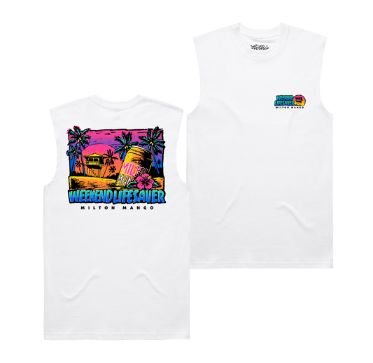 Weekend Lifesaver Muscle Tee White Muscle Tank Milton Mango