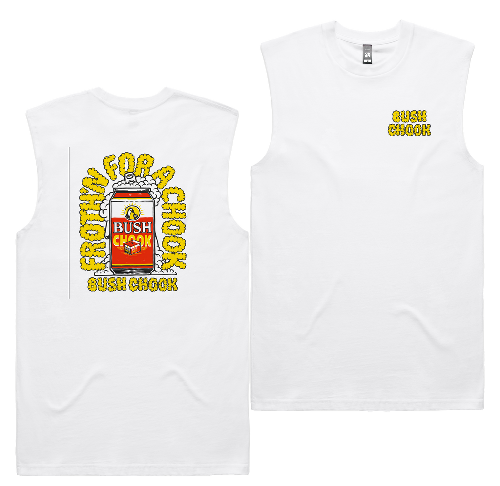 Frothin Chooks Tank — White front & back