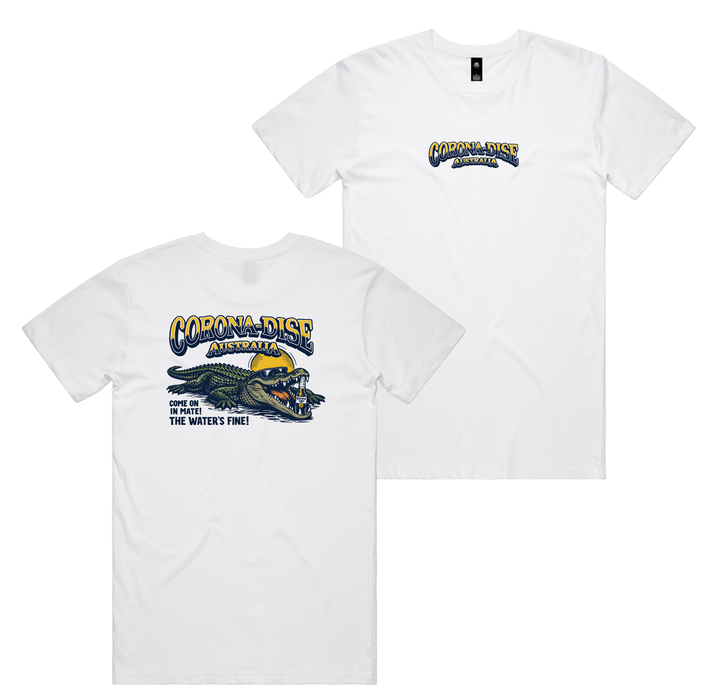 Corona Smile Tee — White front & back