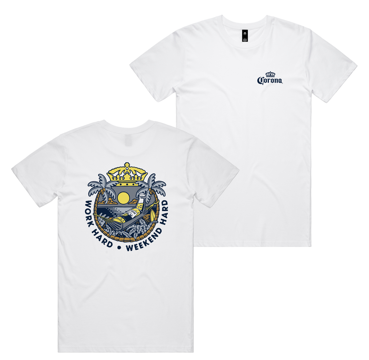 Weekend Hard Tee — White front & back