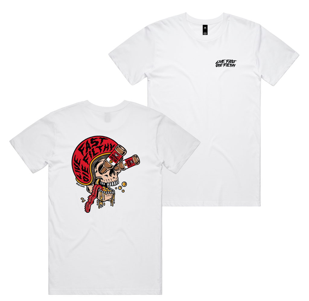 Live Fast Tee — White front & back
