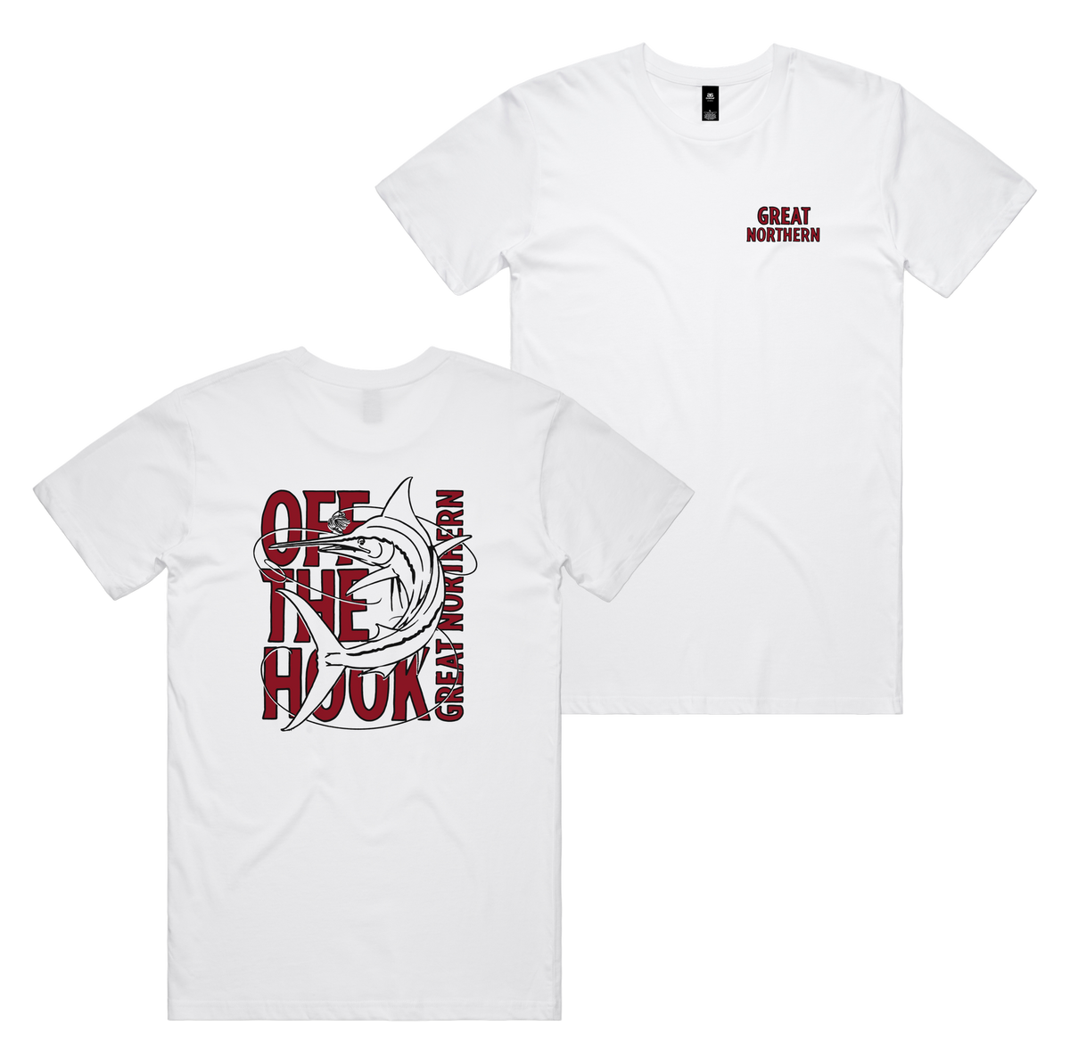 Off The Hook Tee — White front & back