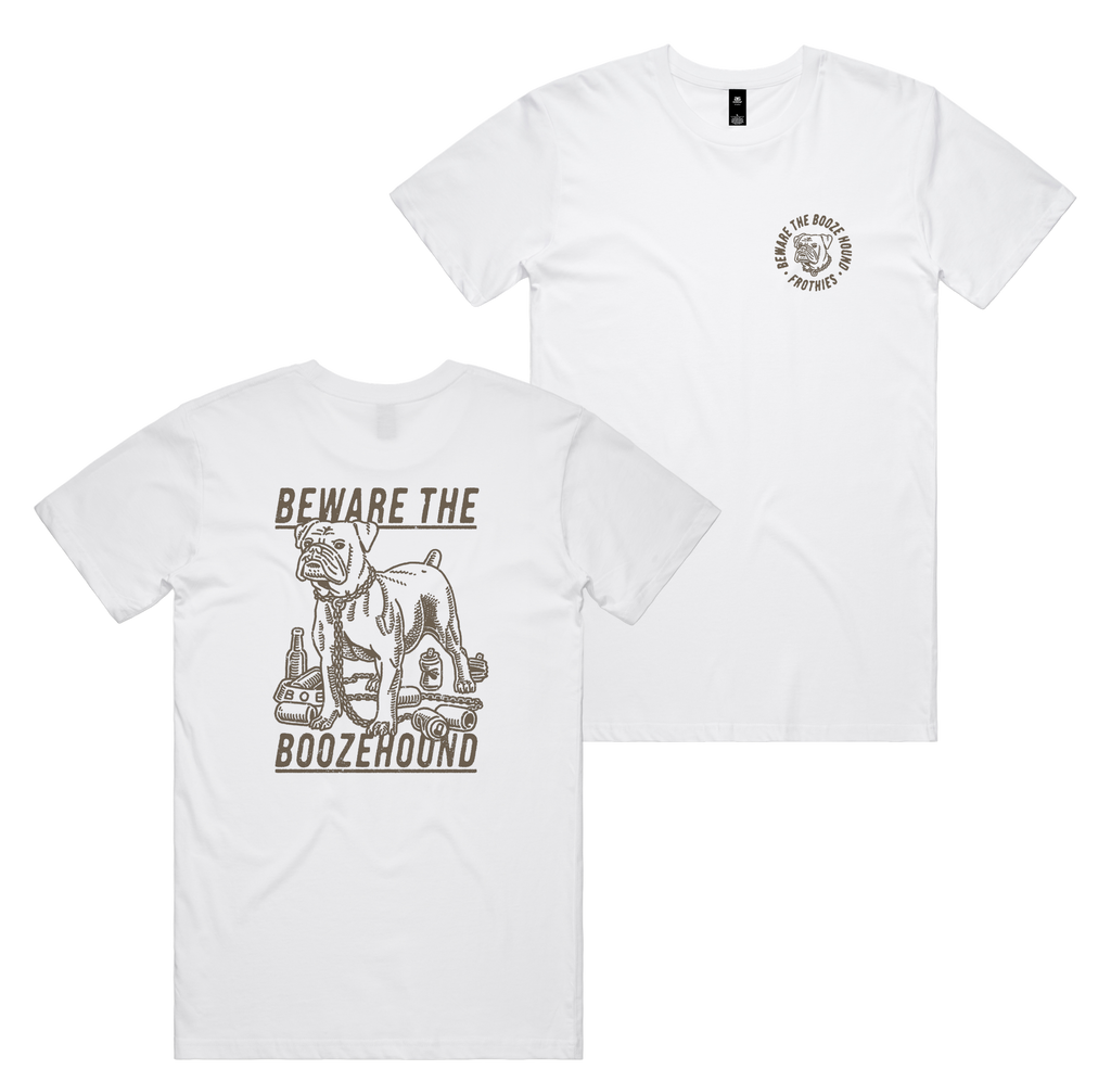 Boozehound Tee — White front & back