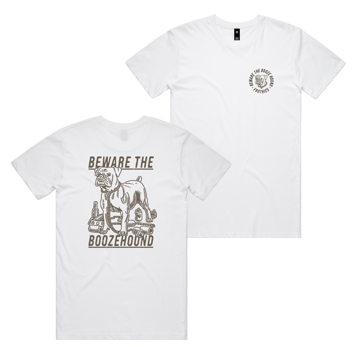Boozehound Tee — White front & back