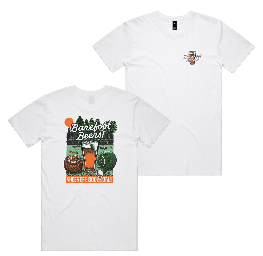 Barefoot Beers Tee — White front & back