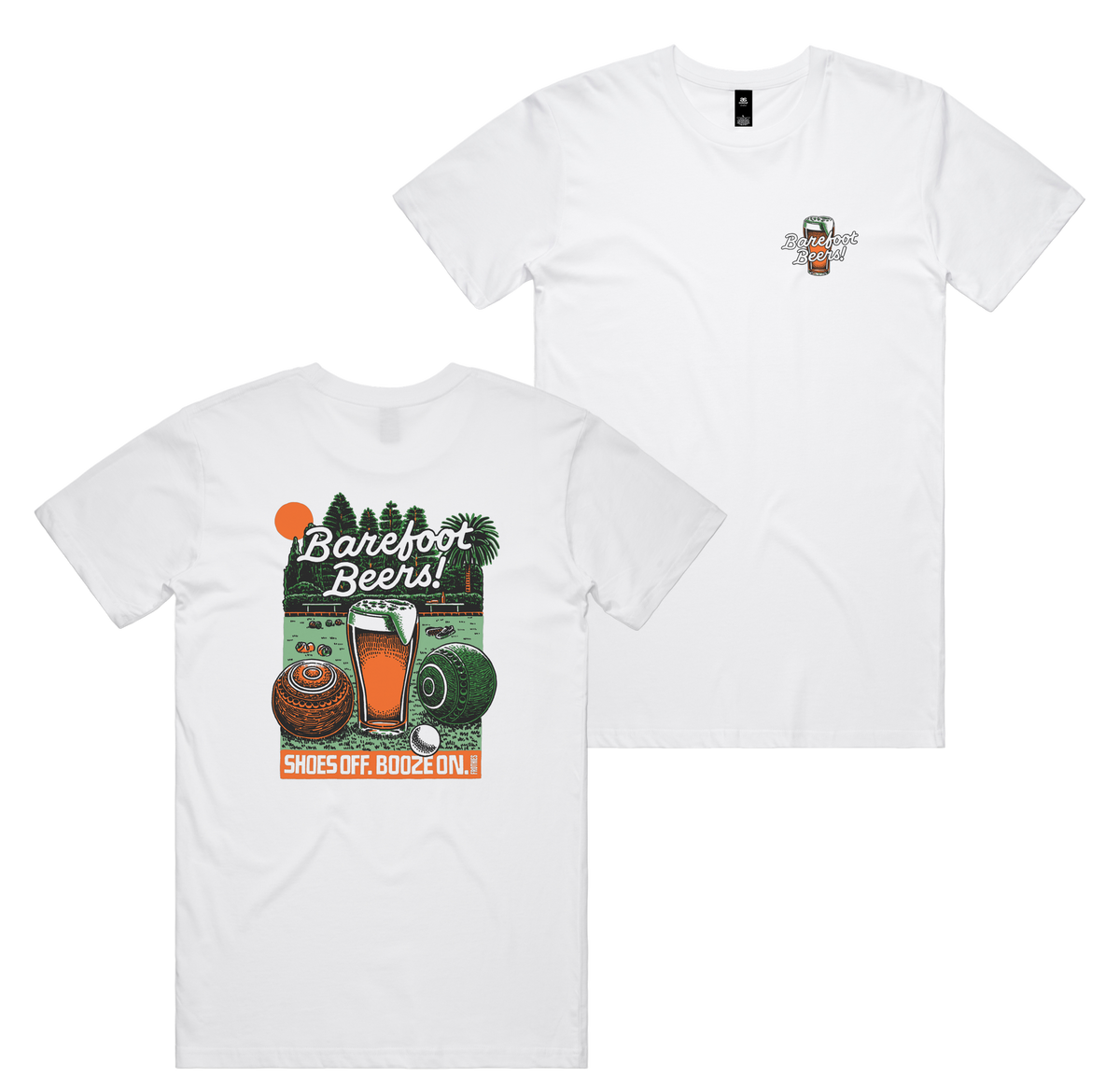 Barefoot Beers Tee — White front & back