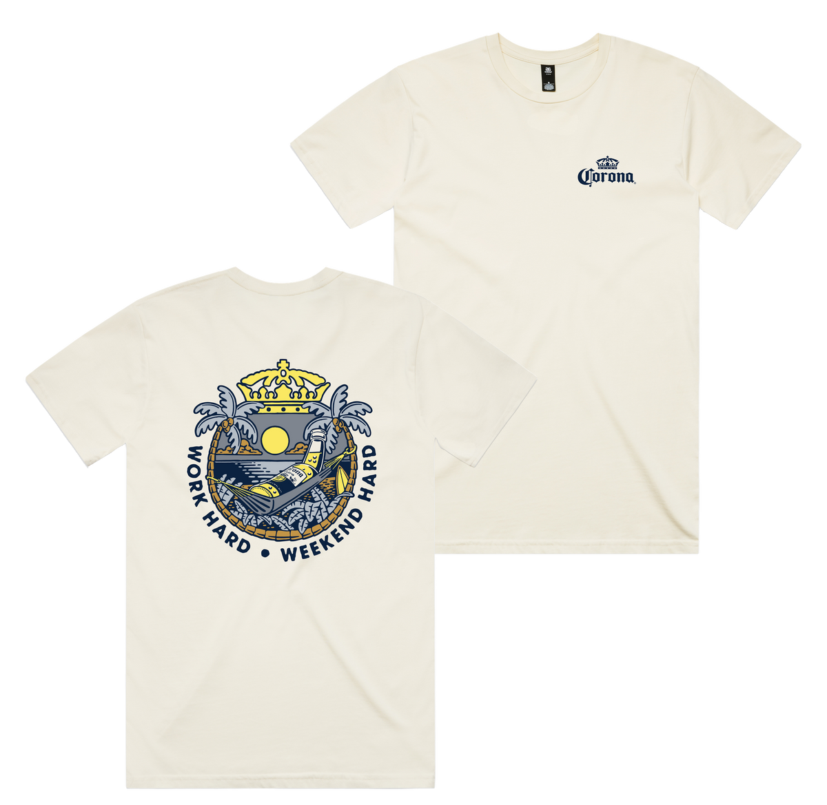 Weekend Hard Tee — Ecru front & back