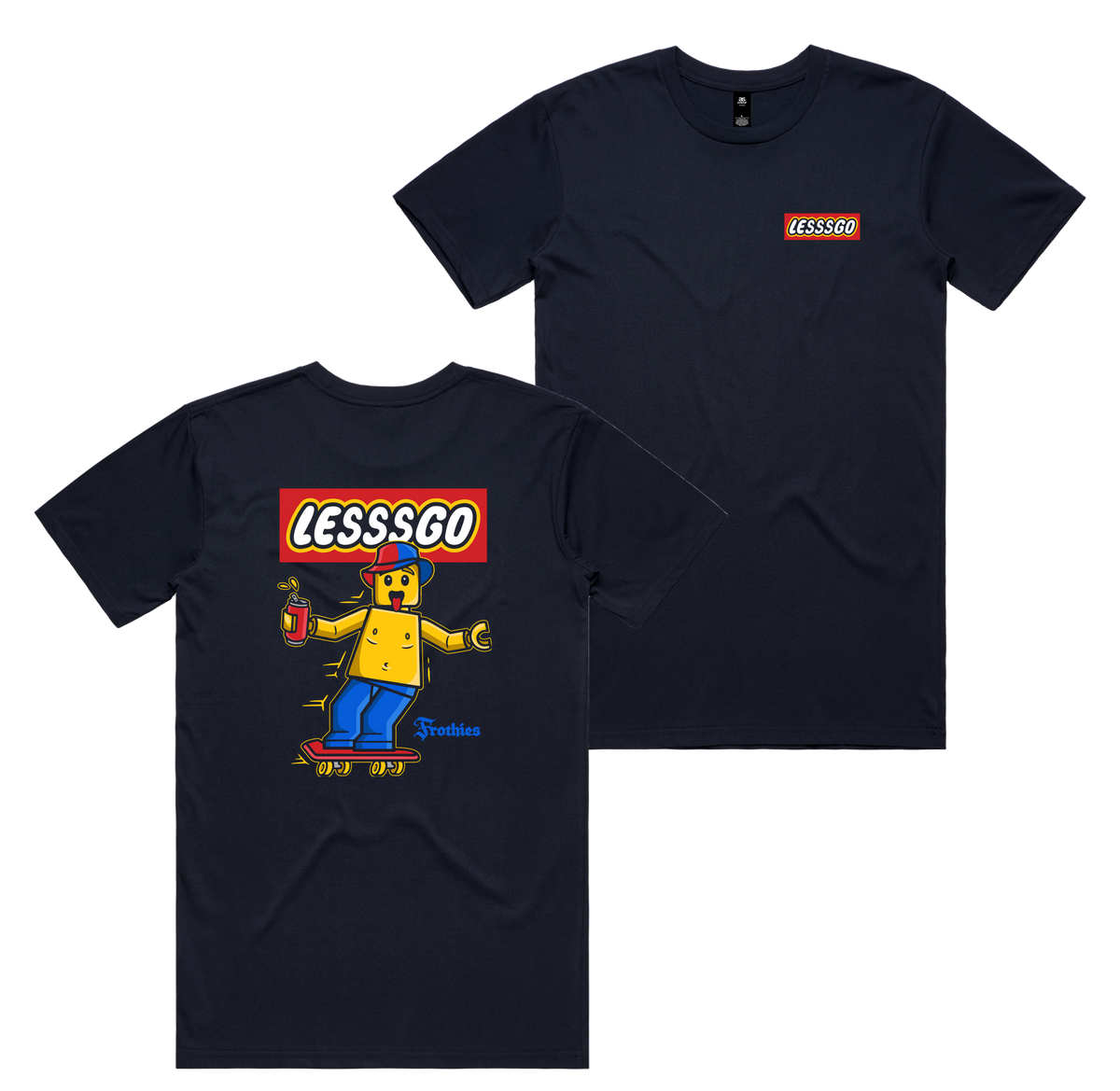 Lesssgo Knights 2026 Tee — Navy front & back